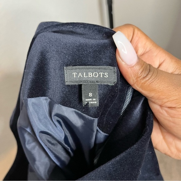 Talbots Women Velour Dress 8 Navy Blue Sheath Holiday Formal Knee Length - Picture 8 of 8